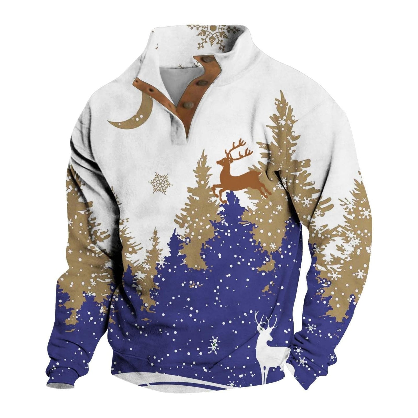 Herre Printet Casual Pullover Sweatshirt med 4 knapper fra Fashion Brand