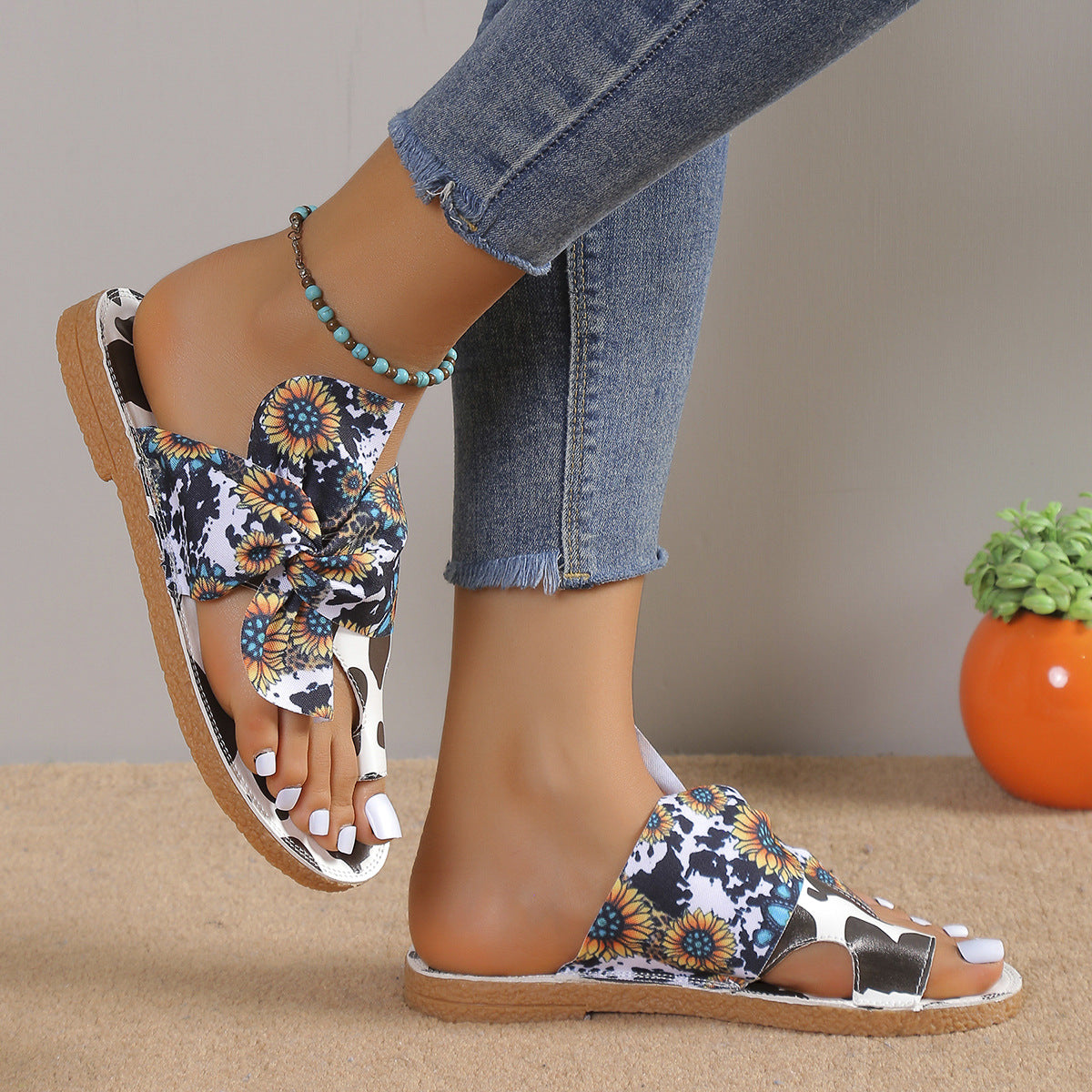 Dame Sandaler Afslappede Flade Tåring Slippers Med Syninger