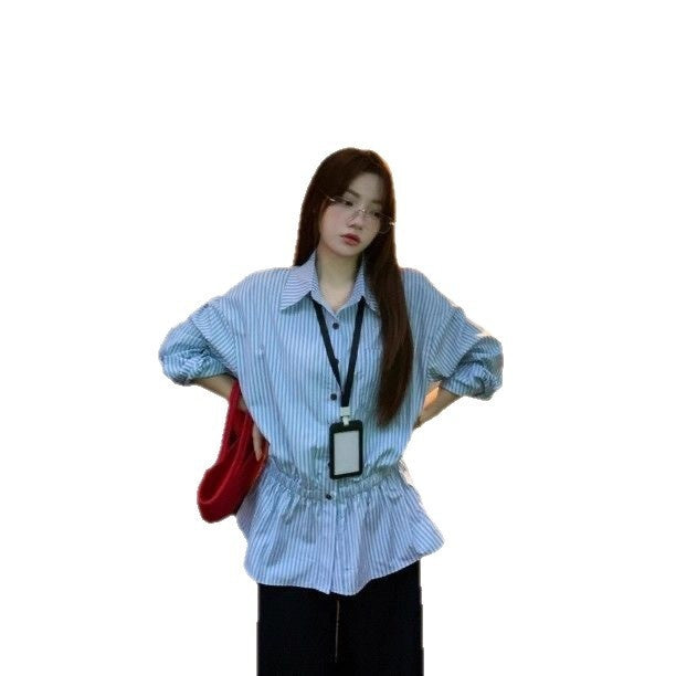 Korean-style Versatile Striped Collar Women's Fashion Slim-fit Shirt