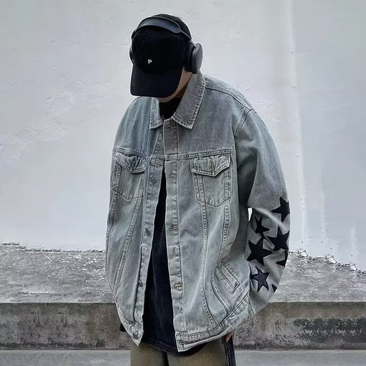Men's Loose Oversize Jacket Leisure Ripped Denim Jacket