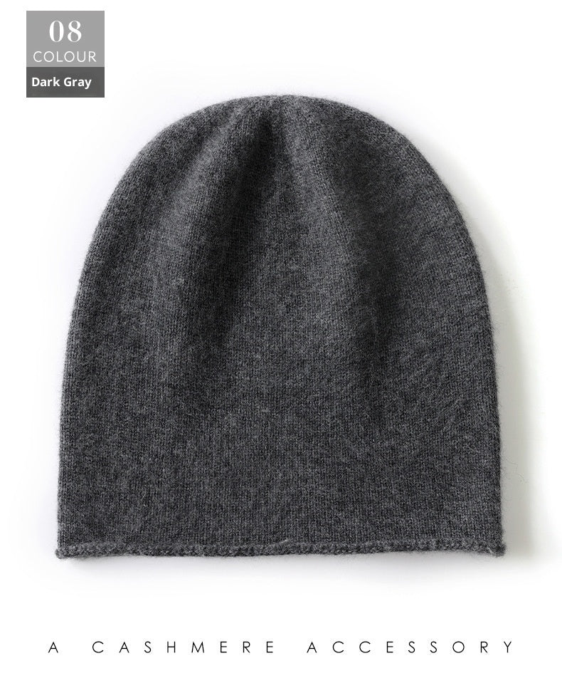 Cashmere Hat For Women Curled Brim Knitted Hat
