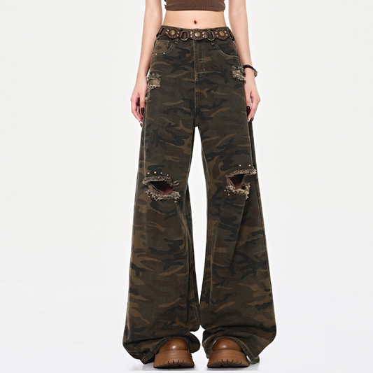 Ripped Børstede Camouflagejeans fra High Street