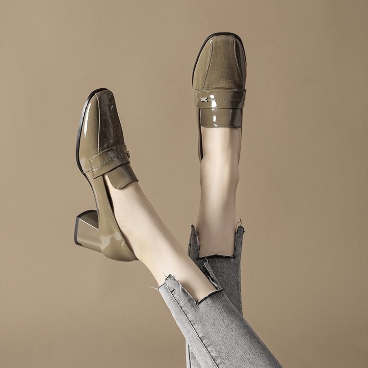Women's Deep Mouth Leather Shoes High Heel