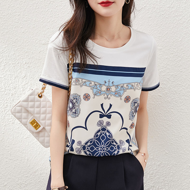 Printed Versatile Loose Top Short Sleeve