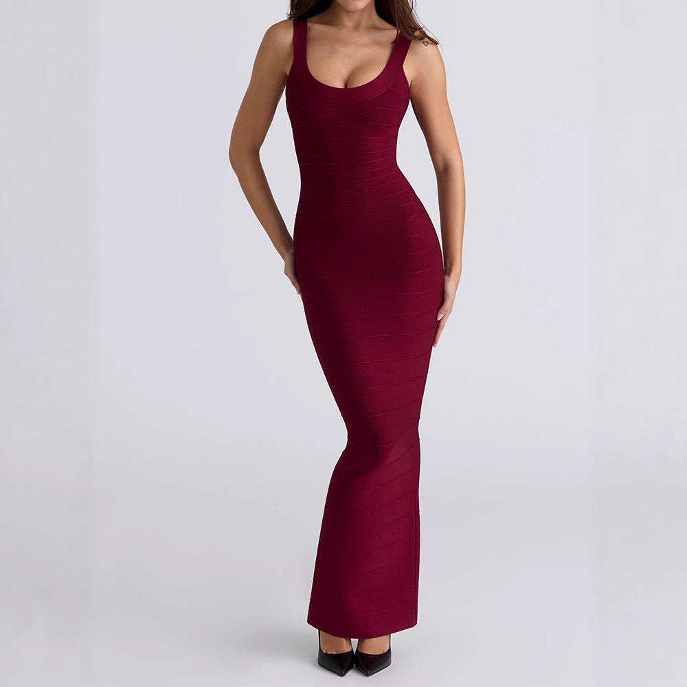 New Autumn Womens Retro Sheath Dress With Open Back And Solid Color