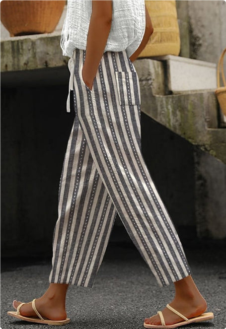 Pocket Casual Printed Elastic Waist Cropped Straight Pants