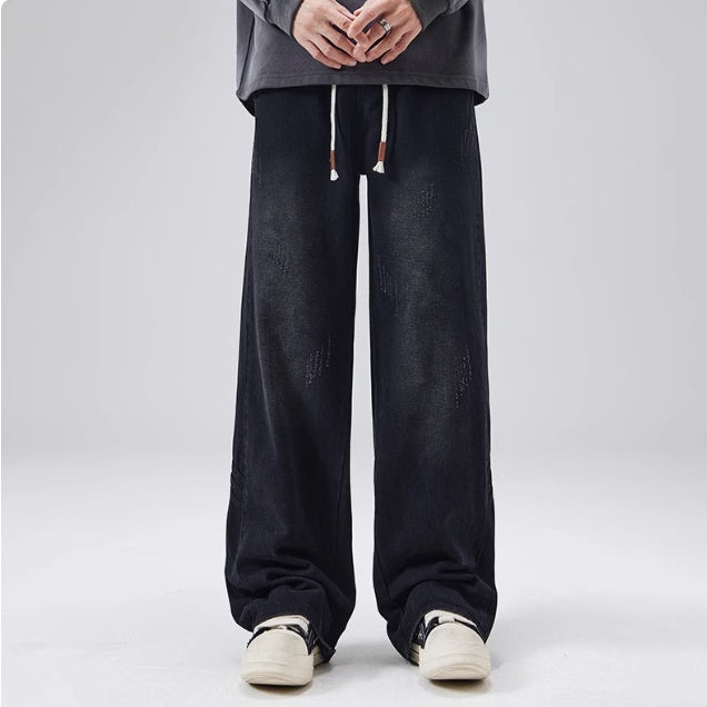 Men's Spring And Autumn American Retro Distressed High Street Loose Wide Leg Casual Trousers