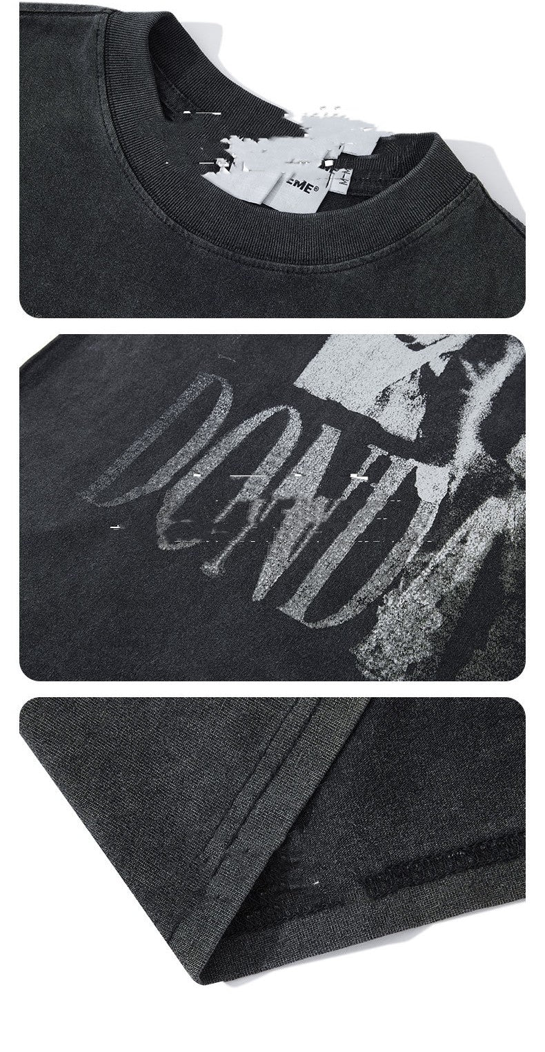 Printed Washed And Worn Loose Short Sleeve T-shirt