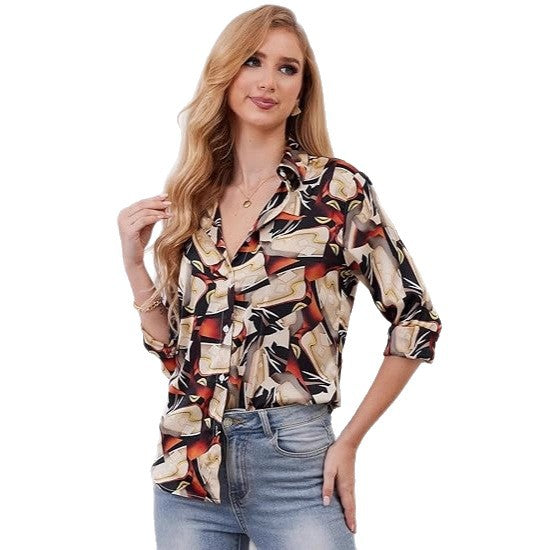Dame Mode Casual Printet Revers Skjorte