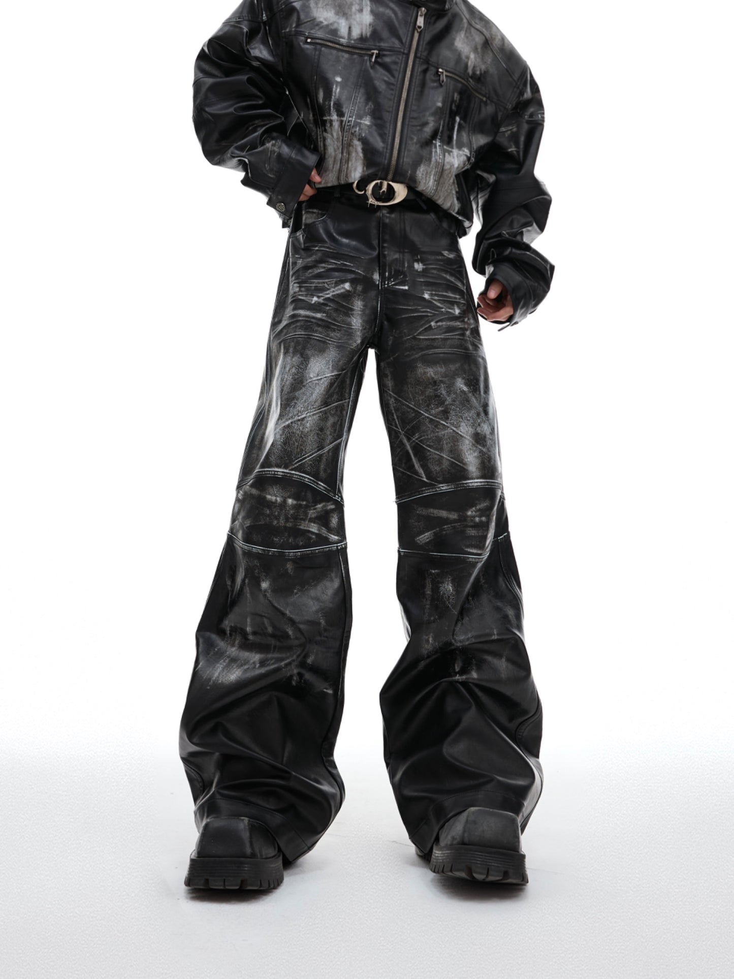 Vintage Distressed Profile Stand-up Collar Jacket