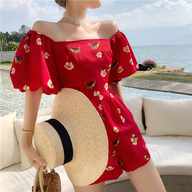 Women's Vintage Print Thin Square Neck Shorts