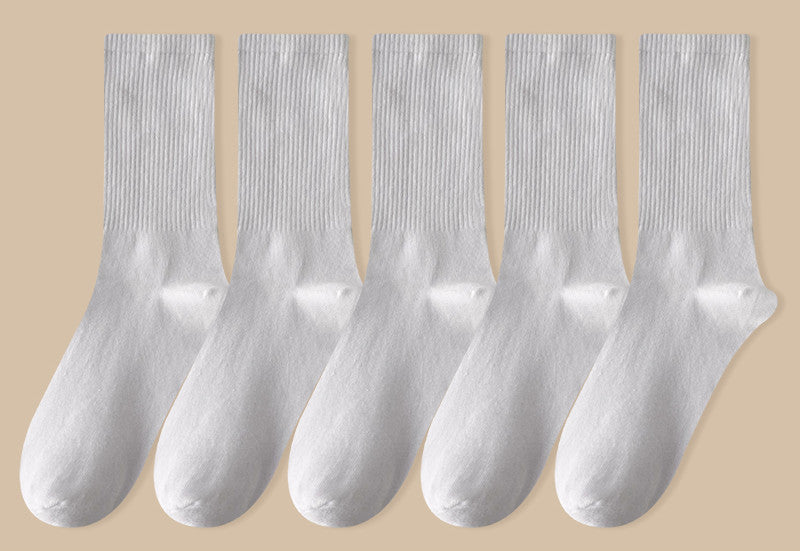 Solid Color Women's Mid Tube Socks Pure Cotton Tide Black