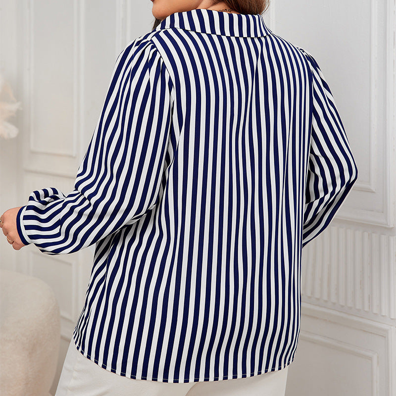 Blue And White Striped Shirt Top European And American Temperament Commuting