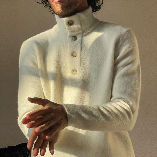 Ny Sweater Hvid Slim-fit Herretrøje med Stålkrave Pullover Plysjakke