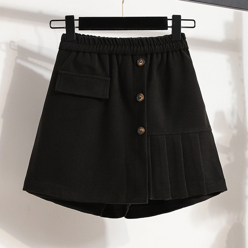 Women's Autumn And Winter Woolen Trousers Skirt Wide Leg Shorts