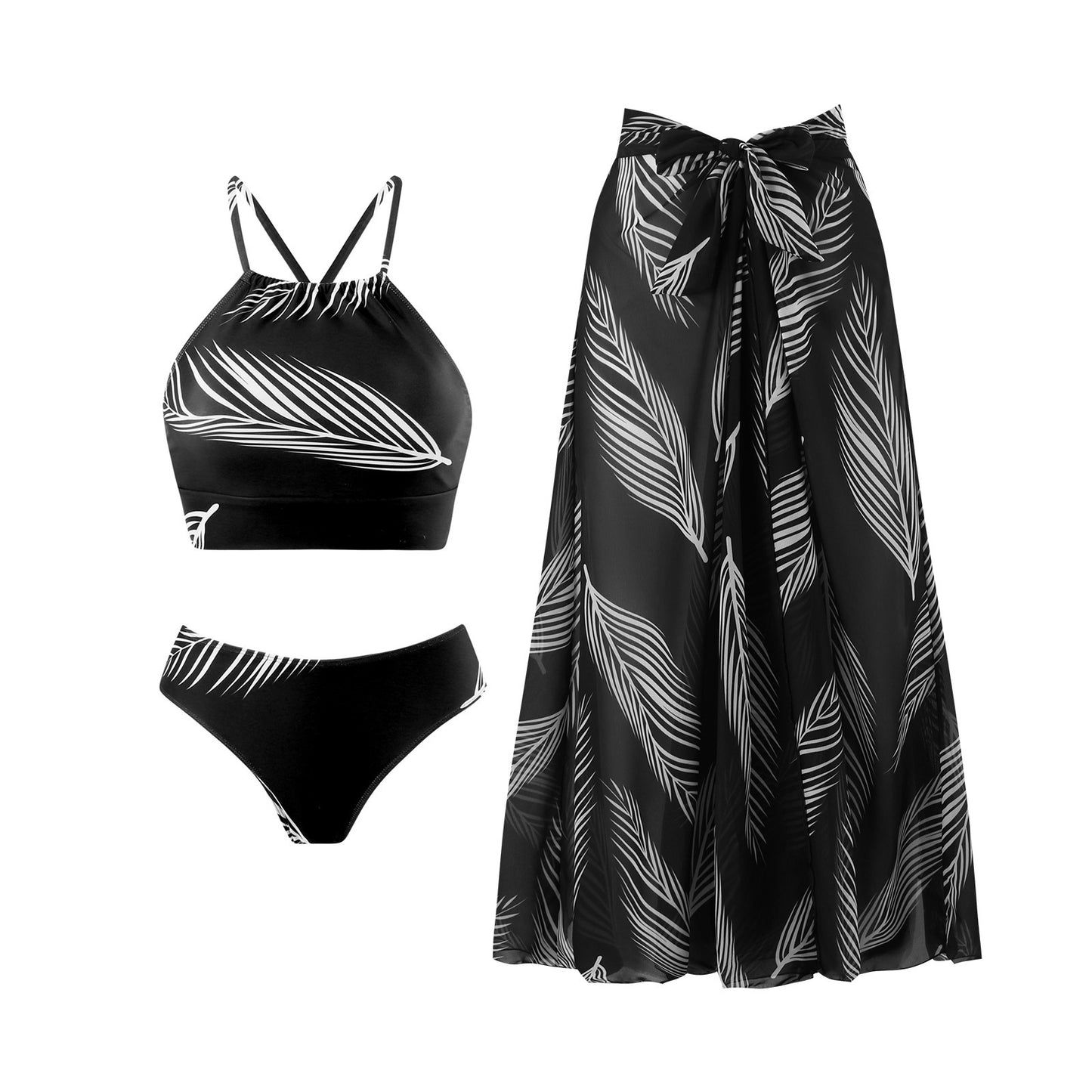 Conservative Three-piece Skirted Bikini Set