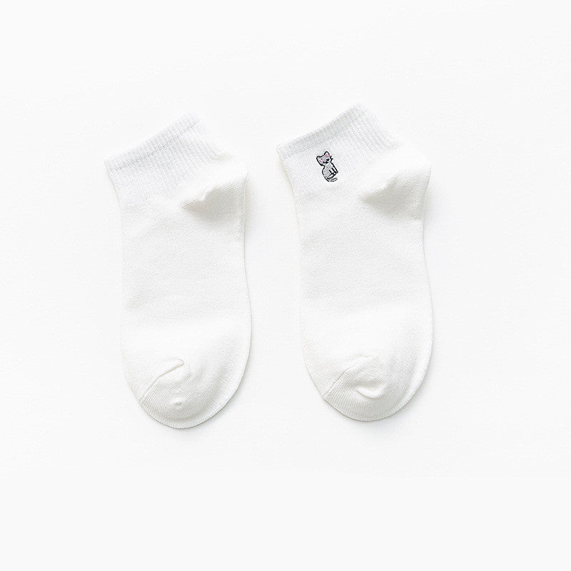 Socks Shallow Mouth Cartoon Embroidery Cute Japanese