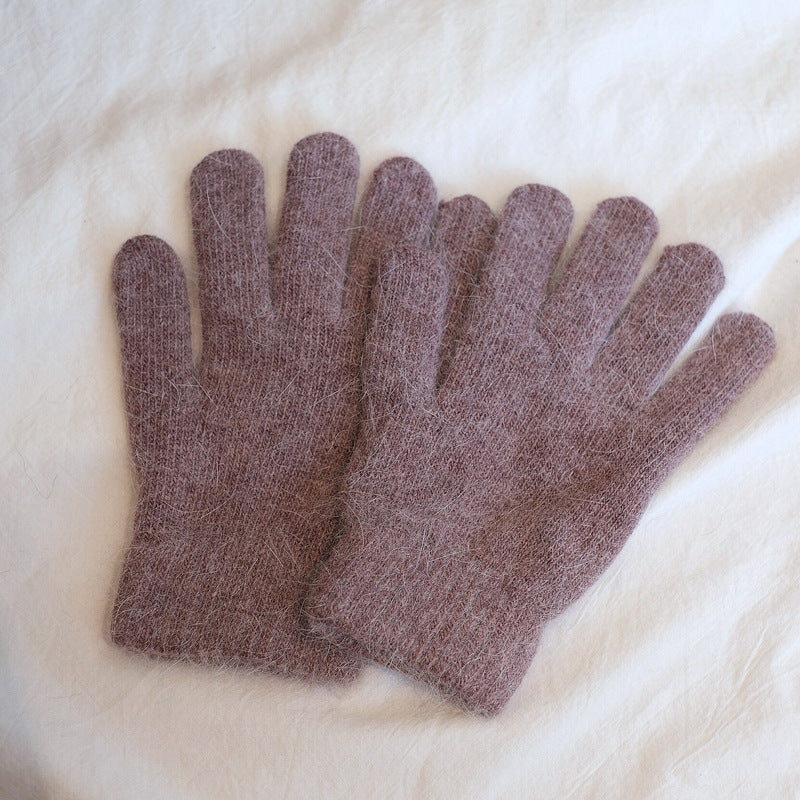 Women's Winter Finger Knitting Cute Monochrome Girl Versatile Pure Color Warm Gloves