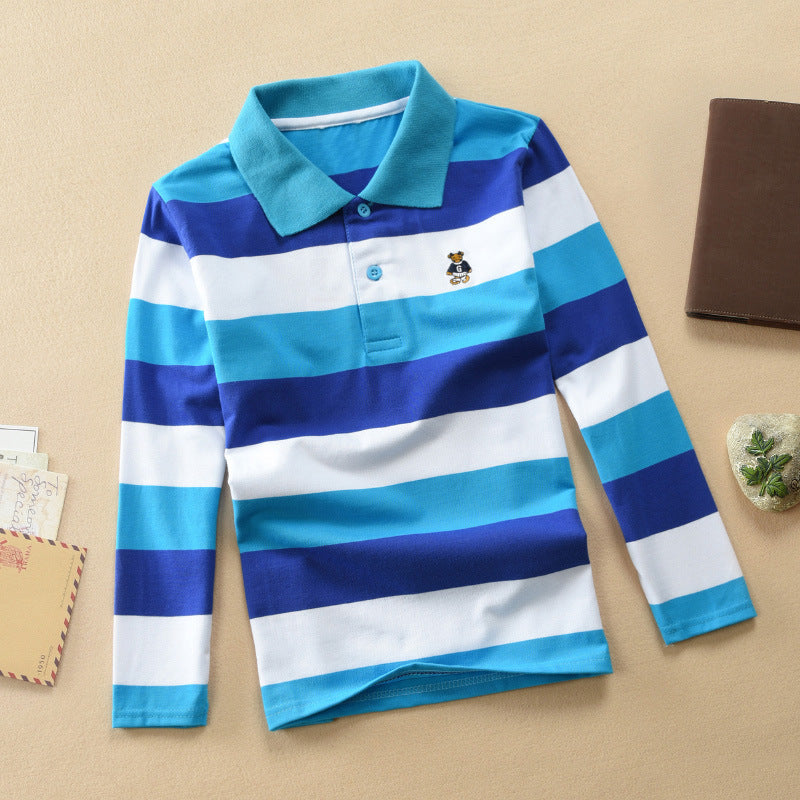 Turn-down Collar Long-sleeve T-shirt Childrens Clothing Business Top