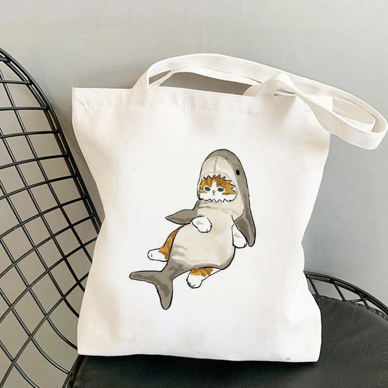 Cat Printed Canvas Bag Creative Individual Shoulder