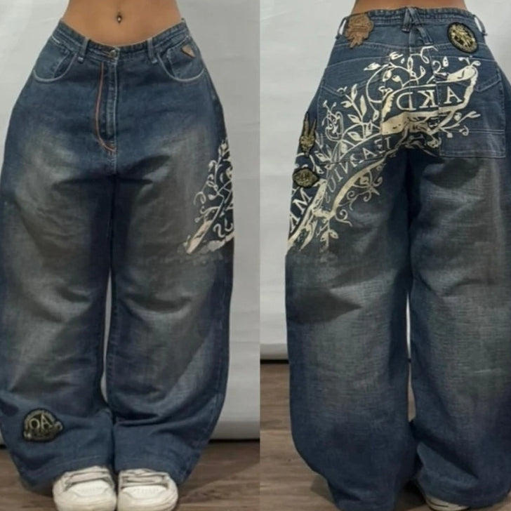 Women's Printed Casual Loose Straight Jeans