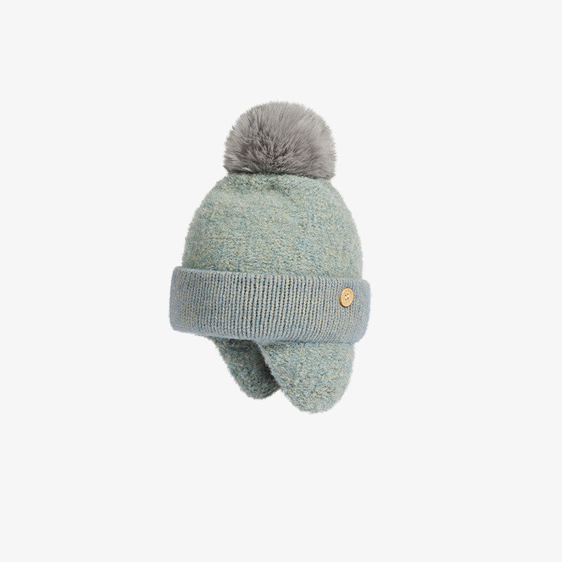 Women's Hair Ball Cone Warm Ear Protection Solid Wool Casual Pullover