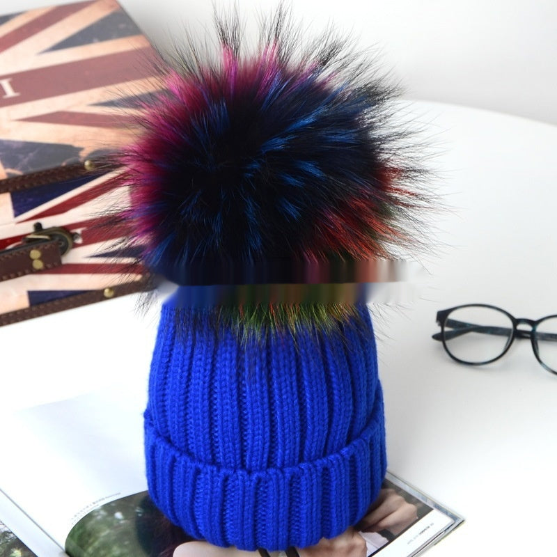 Autumn And Winter Pom-pom Wool Hat Raccoon