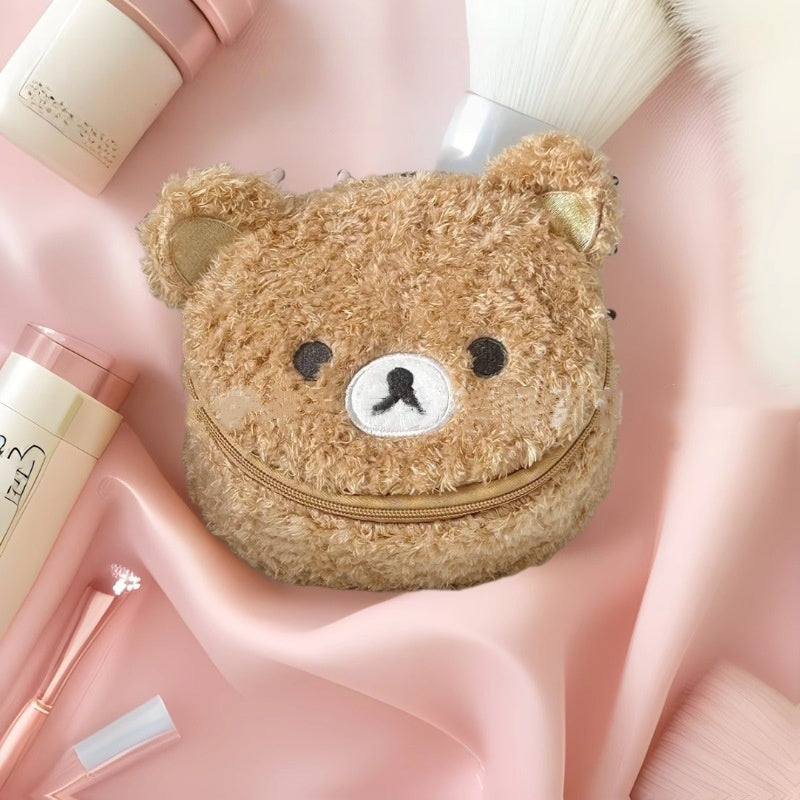 Cartoon Cute And Adorable Lambswool Easy Bear Head Oval 3D Makeup Bag