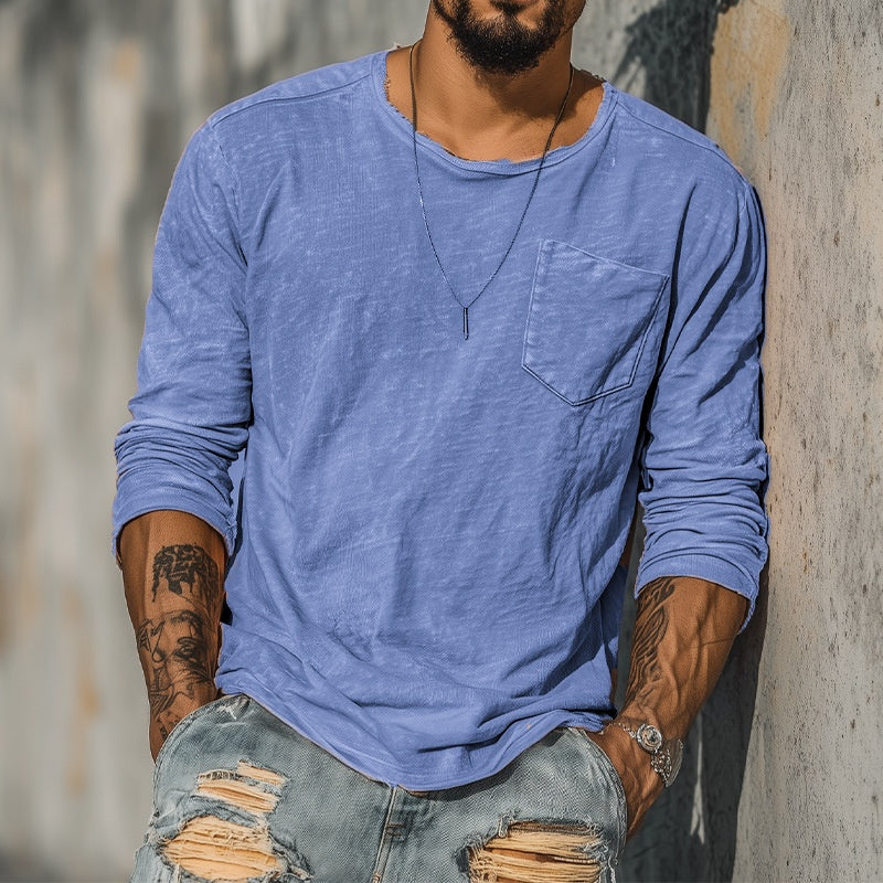 European And American Men's Solid Color Sweater With Round Neck