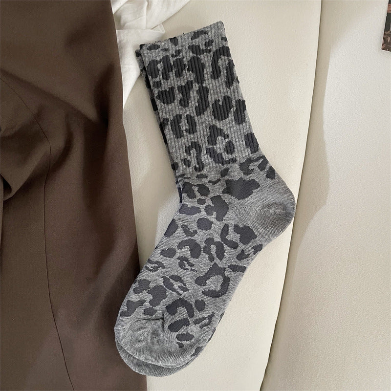 Women's Mid Tube Stockings Brown Leopard Pattern Sports Stockings
