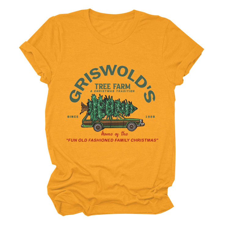 Christmas Tree Letters Fashion Short-sleeved Christmas Round Neck Women's T-shirt