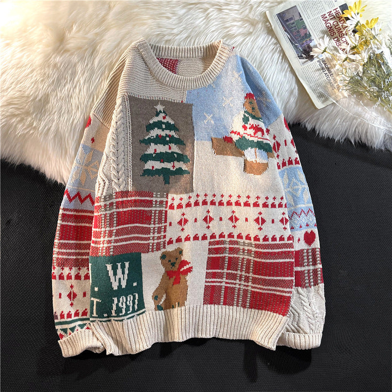 Sweater Herre Ins Trendy Rund Hals Japansk-inspireret Retro Hong Kong Stil