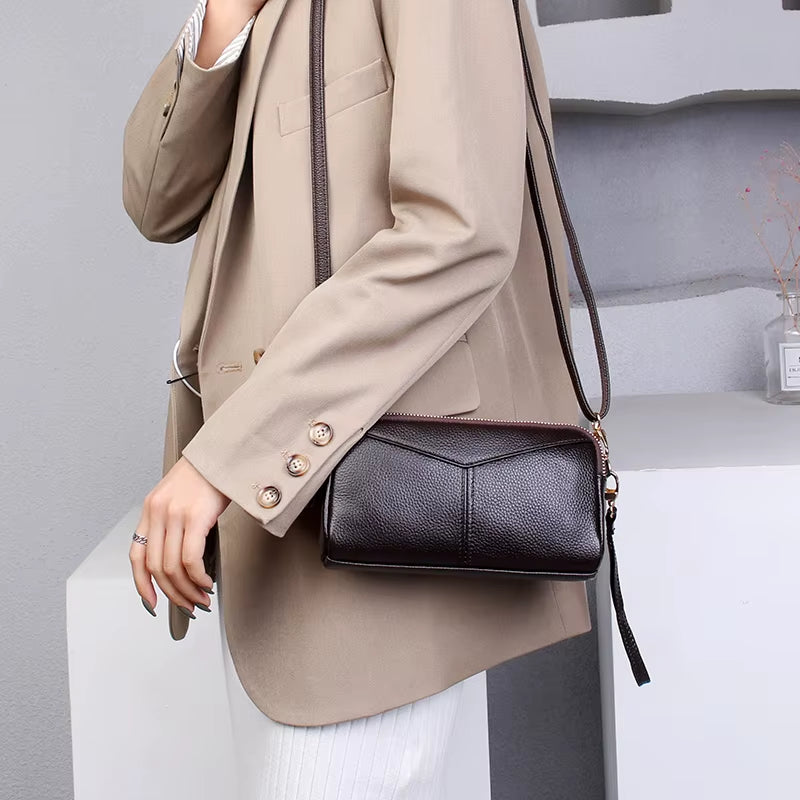 Genuine Leather Women's Crossbody Tote Bag - Solid Color Clutch for 2023