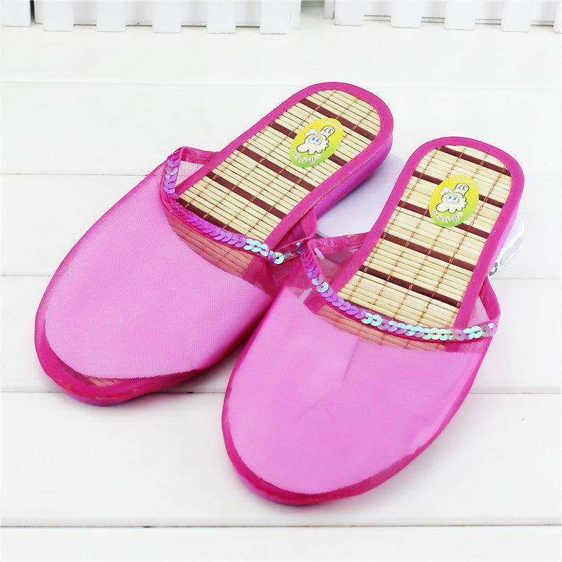 Hand-embroidered Beaded Silk Mesh Slippers