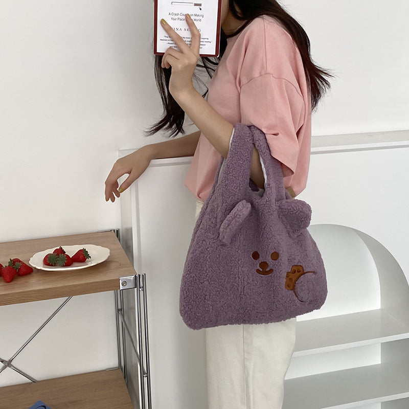 Cartoon Plush Backpack Cute Girl Lamb Wool Hand Bag