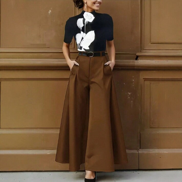 Cities Solid Color Wide-leg Pants No Belt