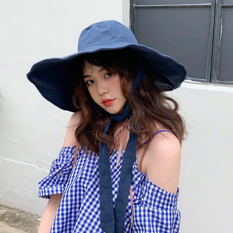 Women's Wide Brim Sun Protection Windproof Big Brim Fisherman Hat