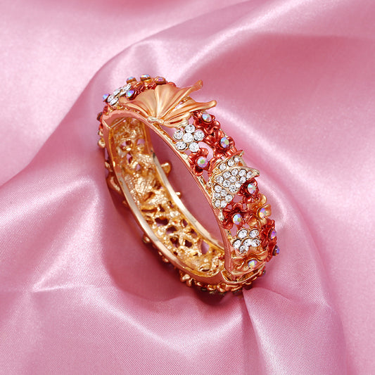 Painted Butterfly And Flower Open Bangle