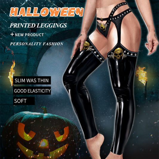 European And American Print Pencil Pants Female Personality Creative Pumpkin