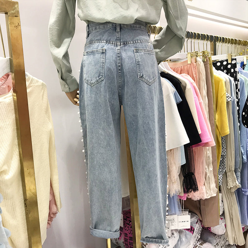 Women's Loose Wide-legged Slim And Versatile Straight-leg High-waist Jeans