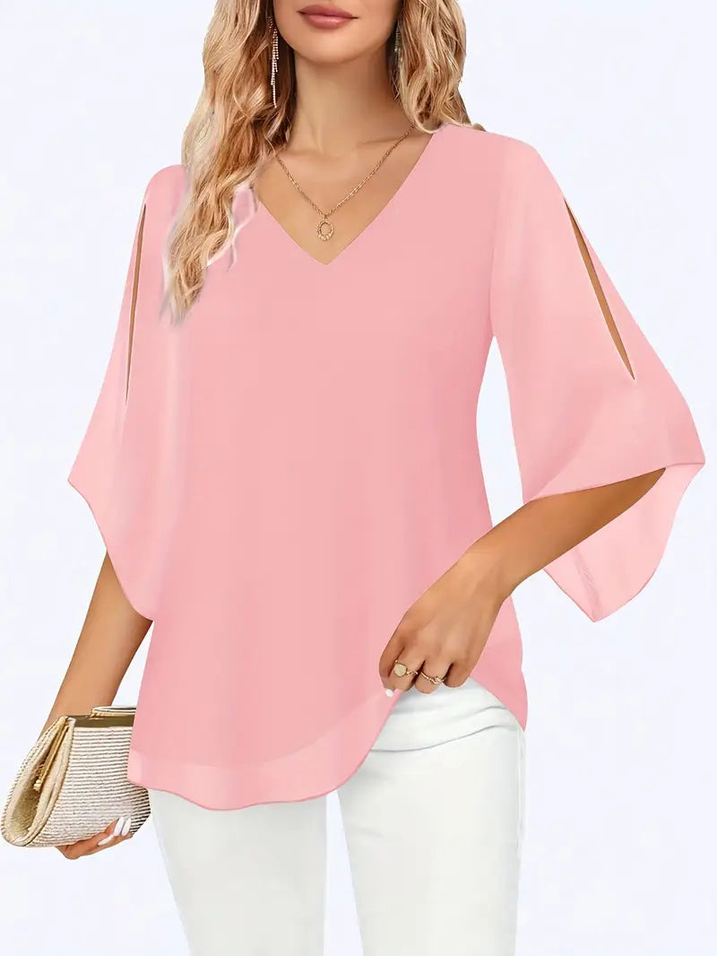 V-hals top i dobbeltlags mesh
