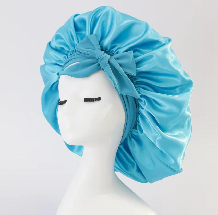 Satin Ribbon Round Bow Elastic Nightcap