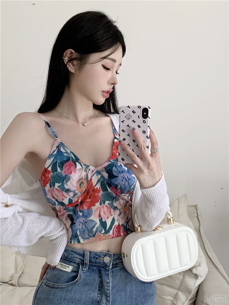 French Contrast Floral Camisole Women's Slim Short