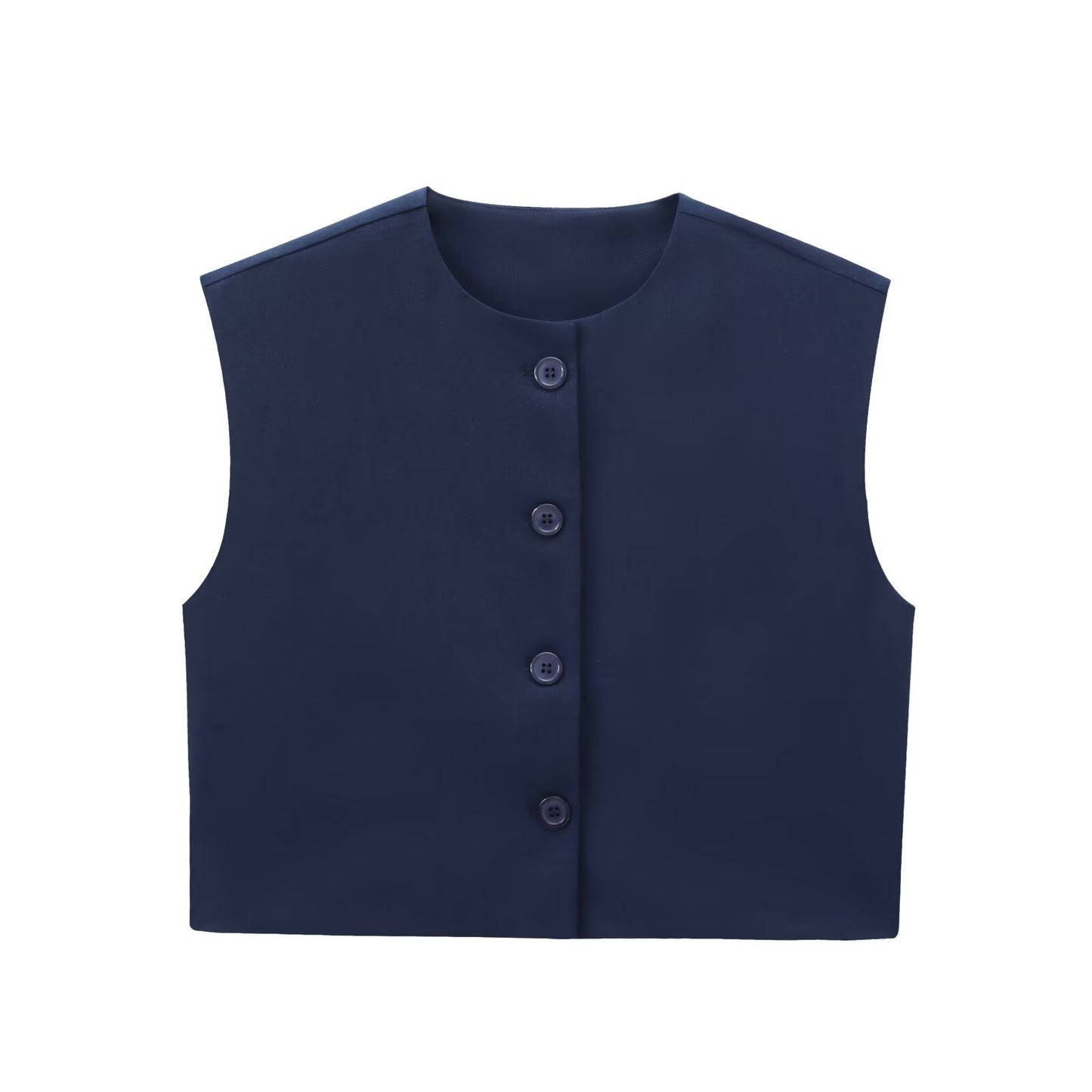 Fashion Solid Color Decorated Row Button Sleeveless Vest Top