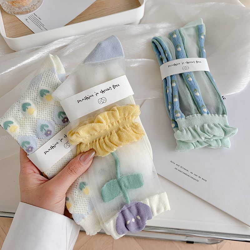 Women's Transparent Tulip Kanekalon Mid-calf Socks