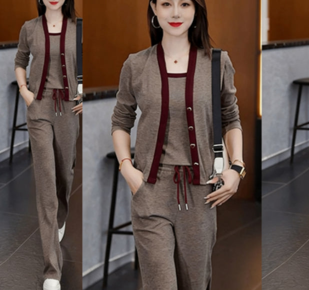 Cardigan Camisole And Wide-leg Pants Three-piece Set