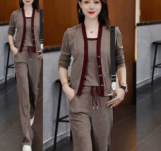 Cardigan Camisole And Wide-leg Pants Three-piece Set