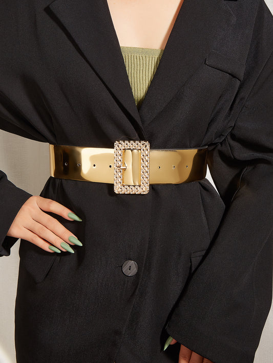 Gold Women's Elastic Waistband Decorative Waist Seal