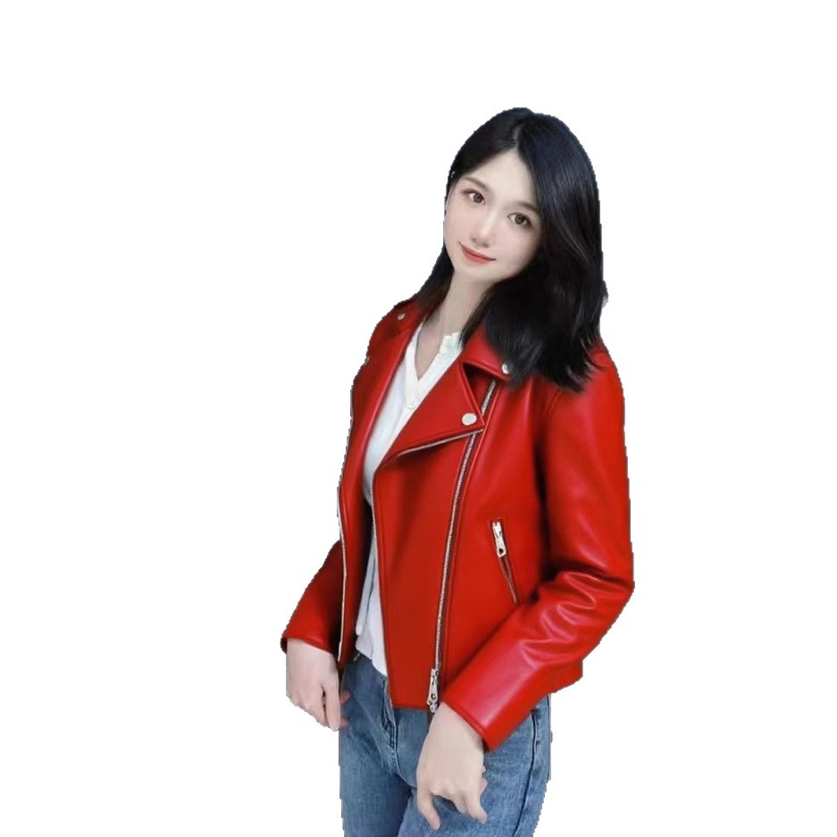 Stylish PU Leather Short Coat With A Stand-up Collar
