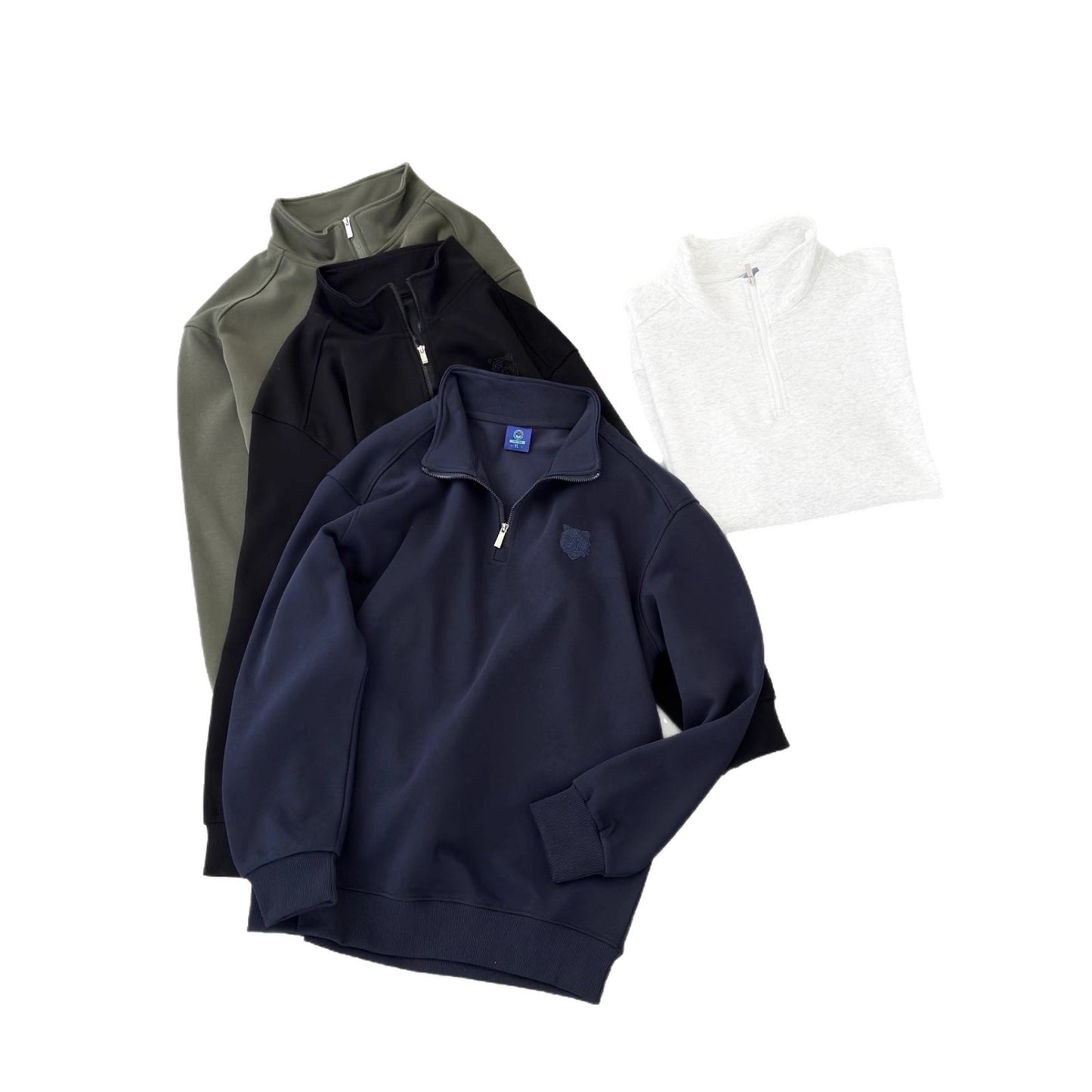 Retro Embroidered Half-placket Stand-up Collar Sweatshirt